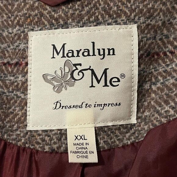 Maralyn Me Juniors Notched-Collar Double-Breasted Peacoat Brown Red Plaid XXL - Picture 6 of 9